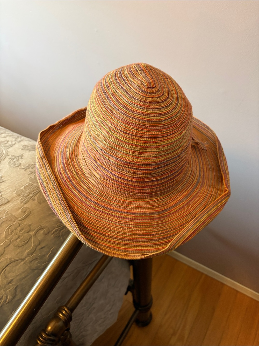Eddie Bauer Orange Multi-Stripe Woven Sun Hat